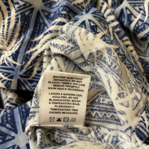 Nat Nast Blue White Silk Blend Hawaiian Shirt Size Large Button Up Palm Leaves - Picture 3 of 6